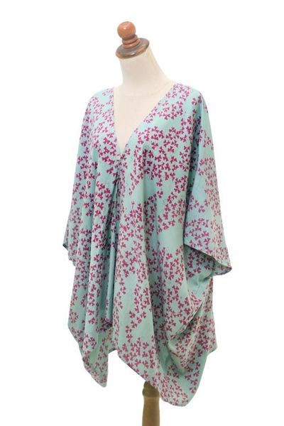 Alternate image for Batik Rayon Kimono Jacket in Mint and Magenta from Bali Fall Design