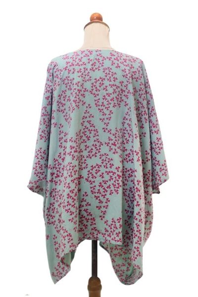 Alternate image for Batik Rayon Kimono Jacket in Mint and Magenta from Bali Fall Design