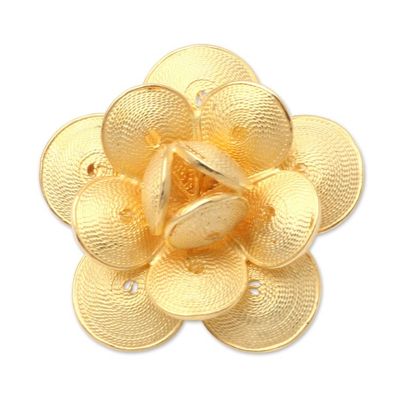 Alternate image for Handmade Gold-Plated Sterling Silver Flower Brooch Plumeria Glimmer