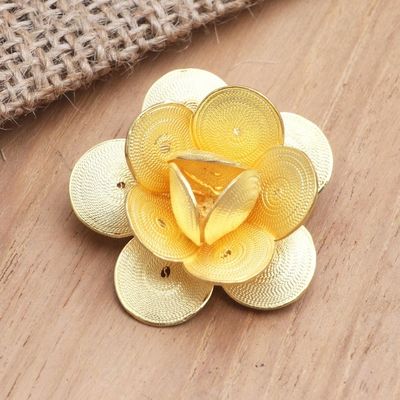 Alternate image for Hand Made Gold-Plated Sterling Silver Flower Brooch Plumeria Glow