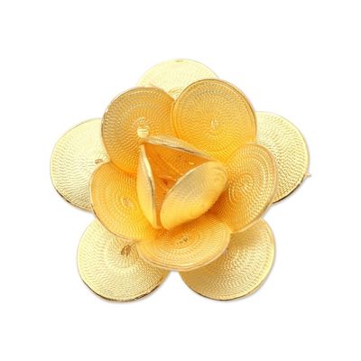 Alternate image for Hand Made Gold-Plated Sterling Silver Flower Brooch Plumeria Glow