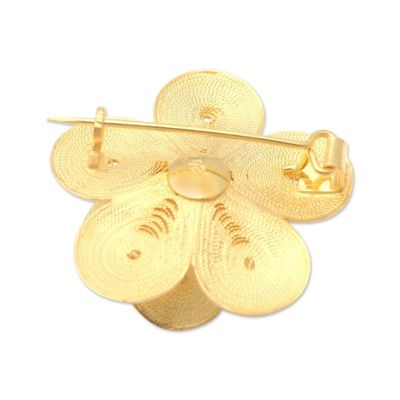 Alternate image for Hand Made Gold-Plated Sterling Silver Flower Brooch Plumeria Glow