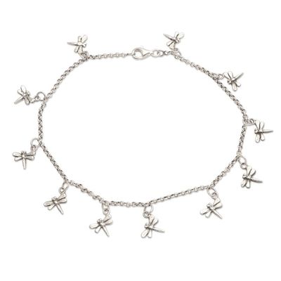 Alternate image for Sterling Silver Dragonfly Charm Ankle Bracelet Dazzling Dragonflies