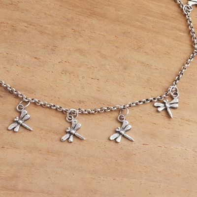 Alternate image for Sterling Silver Dragonfly Charm Ankle Bracelet Dazzling Dragonflies