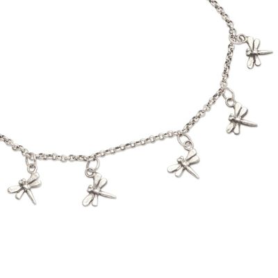 Alternate image for Sterling Silver Dragonfly Charm Ankle Bracelet Dazzling Dragonflies