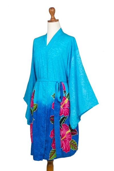 Alternate image for Hand-Painted Blue Rayon Robe from Bali Sky Lotus