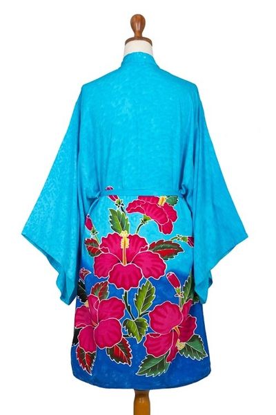 Alternate image for Hand-Painted Blue Rayon Robe from Bali Sky Lotus