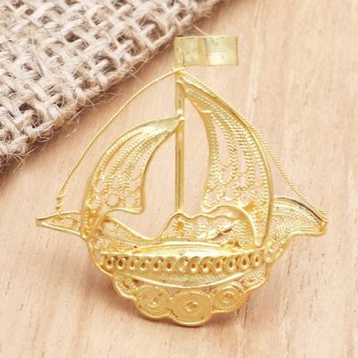 Alternate image for Gold-Plated Filigree Boat Brooch Pirate Boat