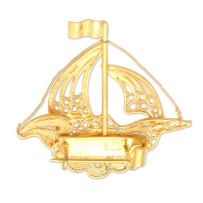 Alternate image for Gold-Plated Filigree Boat Brooch Pirate Boat