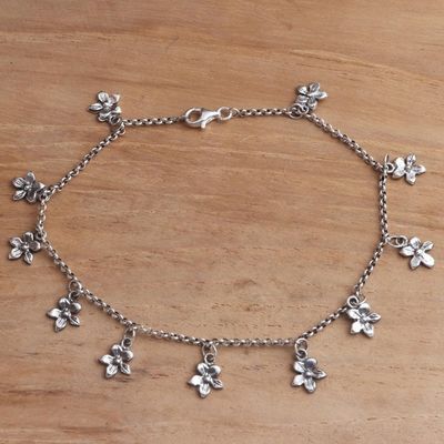 Alternate image for Sterling Silver Floral Charm Anklet from Bali Glimmering Flowers