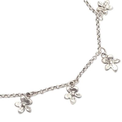 Alternate image for Sterling Silver Floral Charm Anklet from Bali Glimmering Flowers