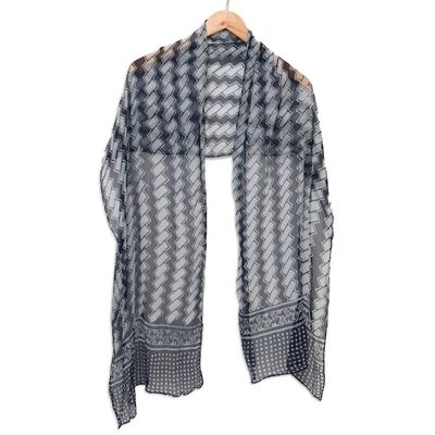 Alternate image for Hand-Stamped Silk Chiffon Shawl Between the Lines