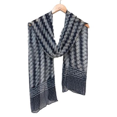 Alternate image for Hand-Stamped Silk Chiffon Shawl Between the Lines