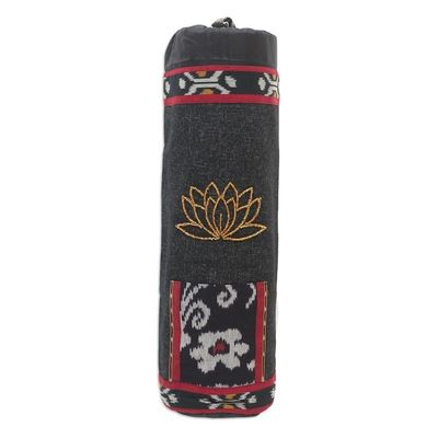 Alternate image for Ikat Cotton Yoga Mat Carrier with Glass Bead Accent Large Lotus Lagoon in Black