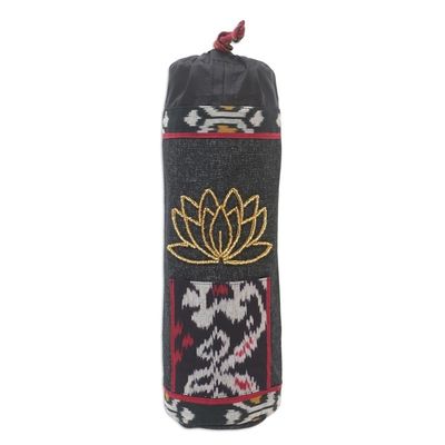 Alternate image for Ikat Cotton Yoga Mat Carrier with Glass Bead Accent Large Lotus Lagoon in Black