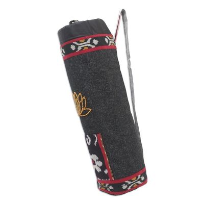 Alternate image for Ikat Cotton Yoga Mat Carrier with Glass Bead Accent Large Lotus Lagoon in Black