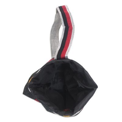 Alternate image for Ikat Cotton Yoga Mat Carrier with Glass Bead Accent Large Lotus Lagoon in Black