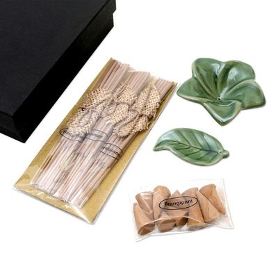 Alternate image for Ceramic Incense Set with Leaf Motif Scented Frangipani