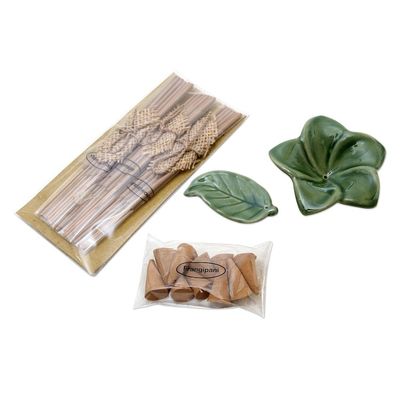 Alternate image for Ceramic Incense Set with Leaf Motif Scented Frangipani