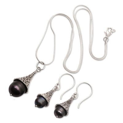 Alternate image for Sterling Silver and Blue Cultured Pearl Jewelry Set Victorian Age