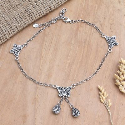 Alternate image for Hand Made Garnet Charm Anklet with Butterfly Motif Loveliness is a Butterfly