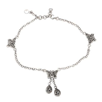 Alternate image for Hand Made Garnet Charm Anklet with Butterfly Motif Loveliness is a Butterfly