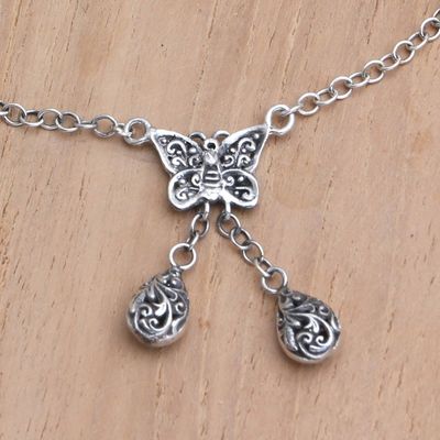 Alternate image for Hand Made Garnet Charm Anklet with Butterfly Motif Loveliness is a Butterfly