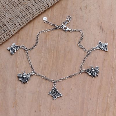 Alternate image for Javanese Garnet Charm Anklet with Butterfly Motif Wild Wings