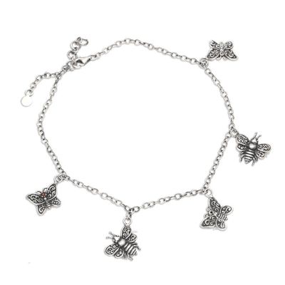 Alternate image for Javanese Garnet Charm Anklet with Butterfly Motif Wild Wings