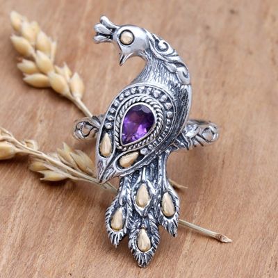 Main image for Amethyst Ring with Gold Accents Peacock on Parade
