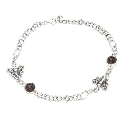 Alternate image for Handmade Smokey Quartz Anklet with Butterfly Motif Sweet Talk