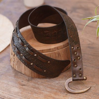 Alternate image for Brown Leather Belt with Iron Hook Buckle Handcrafted in Bali Resilience Journey