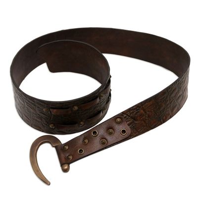 Alternate image for Brown Leather Belt with Iron Hook Buckle Handcrafted in Bali Resilience Journey