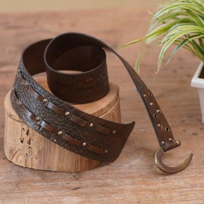 Alternate image for Brown Leather Belt with Iron Hook Buckle Handcrafted in Bali Resilience Journey