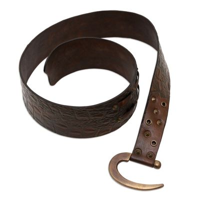 Alternate image for Brown Leather Belt with Iron Hook Buckle Handcrafted in Bali Resilience Journey