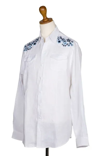 Alternate image for Mens Hand-Embroidered Shirt with Floral Motif Calm Under Pressure
