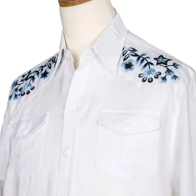 Alternate image for Mens Hand-Embroidered Shirt with Floral Motif Calm Under Pressure