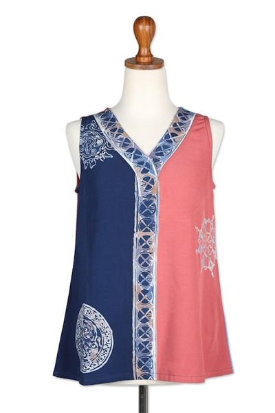 Alternate image for Blue and Pink Batik Rayon Tank Top Crafted in Bali Warmth in Bali