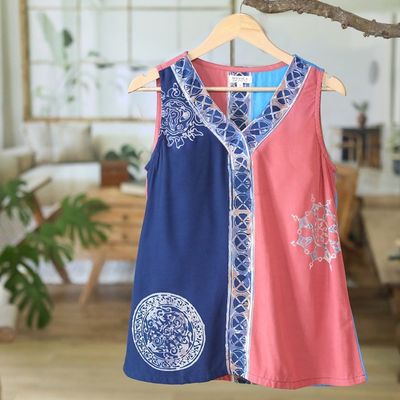 Alternate image for Blue and Pink Batik Rayon Tank Top Crafted in Bali Warmth in Bali
