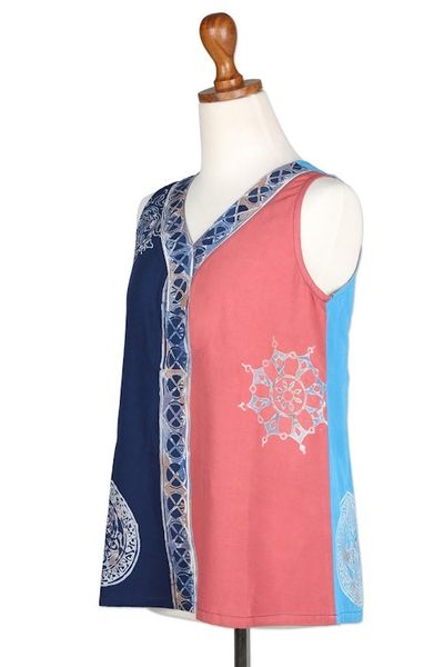 Alternate image for Blue and Pink Batik Rayon Tank Top Crafted in Bali Warmth in Bali