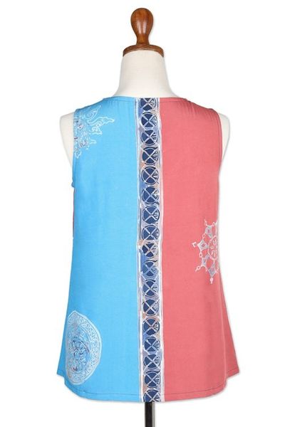 Alternate image for Blue and Pink Batik Rayon Tank Top Crafted in Bali Warmth in Bali