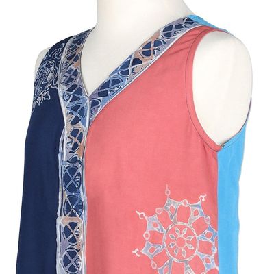 Alternate image for Blue and Pink Batik Rayon Tank Top Crafted in Bali Warmth in Bali