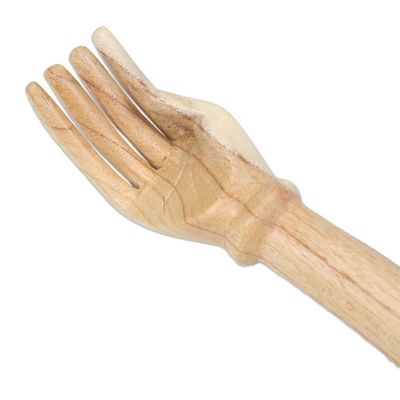 Alternate image for Wood Back Scratcher Carved by Hand in Bali with Owl Motif Give Me a Hand