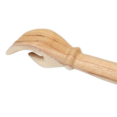 Alternate image for Wood Back Scratcher Carved by Hand in Bali with Owl Motif Give Me a Hand