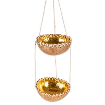 Alternate image for Handcrafted Coconut Shell Hanging Planter in a Natural Hue Natural Prosperity