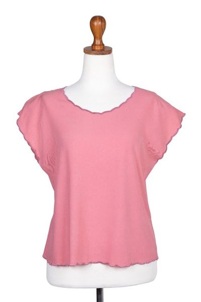 Alternate image for Embroidered Short-Sleeve Pink Rayon Blouse from Bali Timeless in Rose