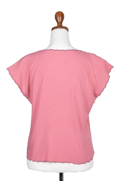 Alternate image for Embroidered Short-Sleeve Pink Rayon Blouse from Bali Timeless in Rose