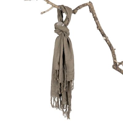 Alternate image for Olive Cotton Shawl with Stitched Boro Details and Fringes Olive Boro