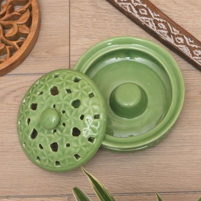 Alternate image for Handmade Porcelain Mosquito Coil Holder with Floral Motif Plumeria Spring