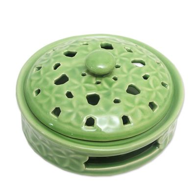 Alternate image for Handmade Porcelain Mosquito Coil Holder with Floral Motif Plumeria Spring